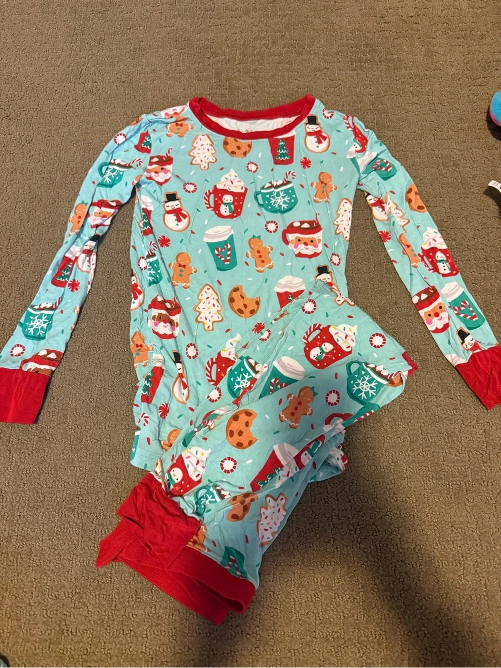 Little Sleepies Light Blue with Red Trim Kids Christmas/Holiday Pajamas